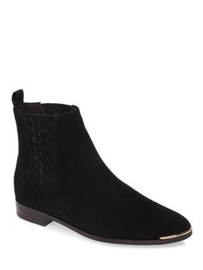 NEW Ted Baker Iveca Woven Black Suede Flat Chelsea Ankle Boots Size 8.5